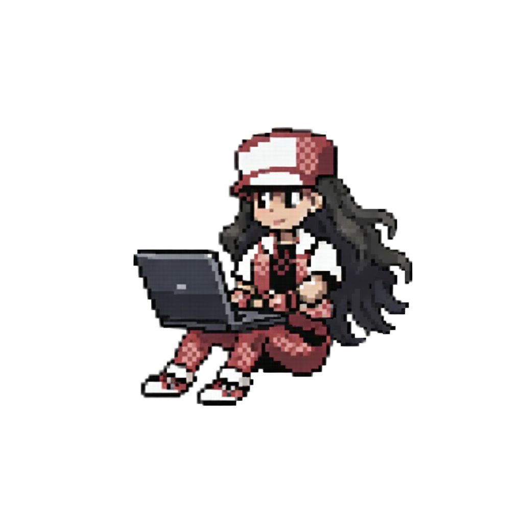 DevOpsLingo mascot — pixel art trainer with laptop