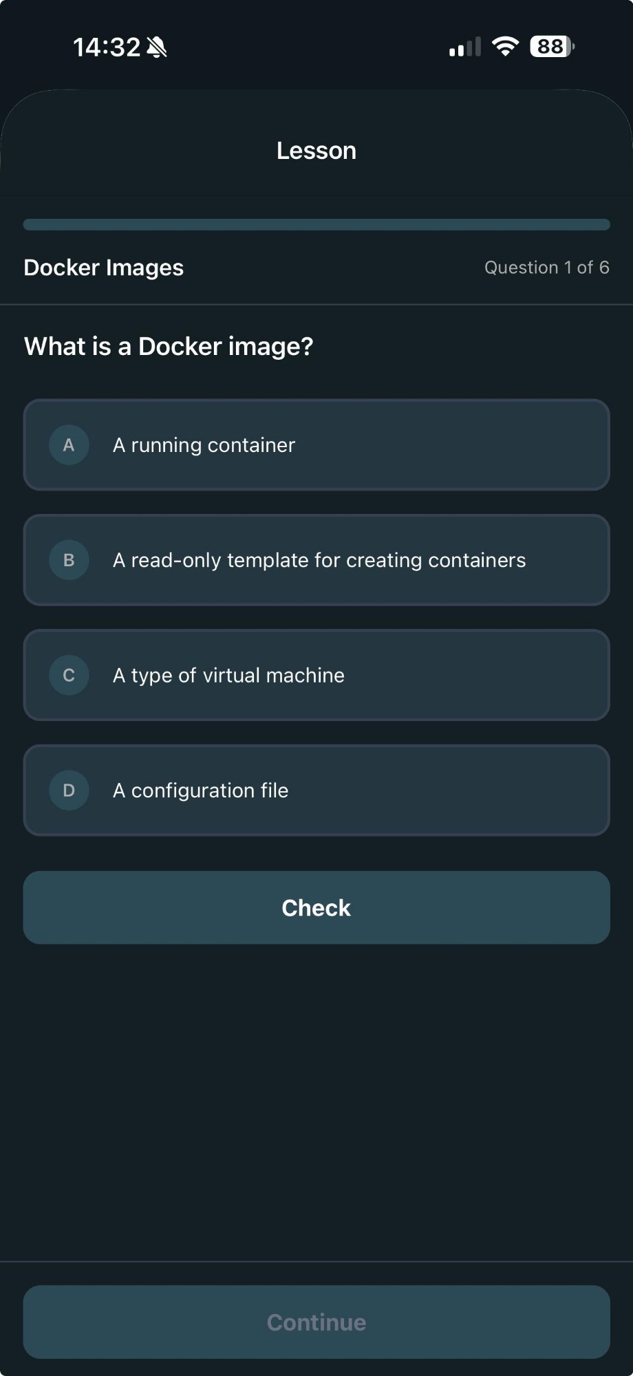 Lesson View screen in DevOpsLingo app